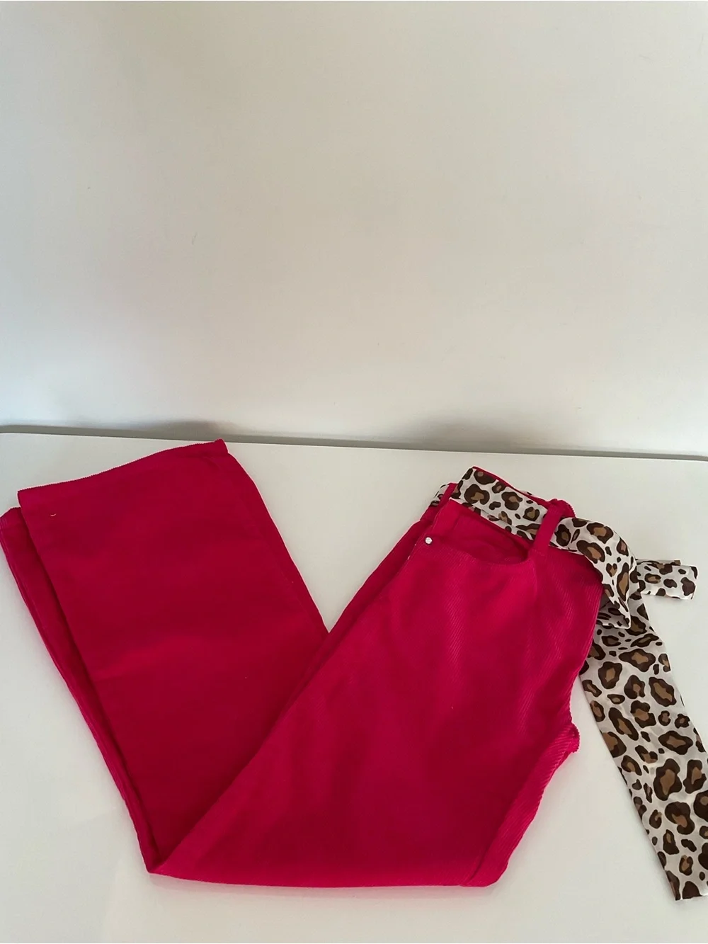 Gymboree Fuschia Pink Corduroy Girl Pants with Leopard Tie Waist Size 8